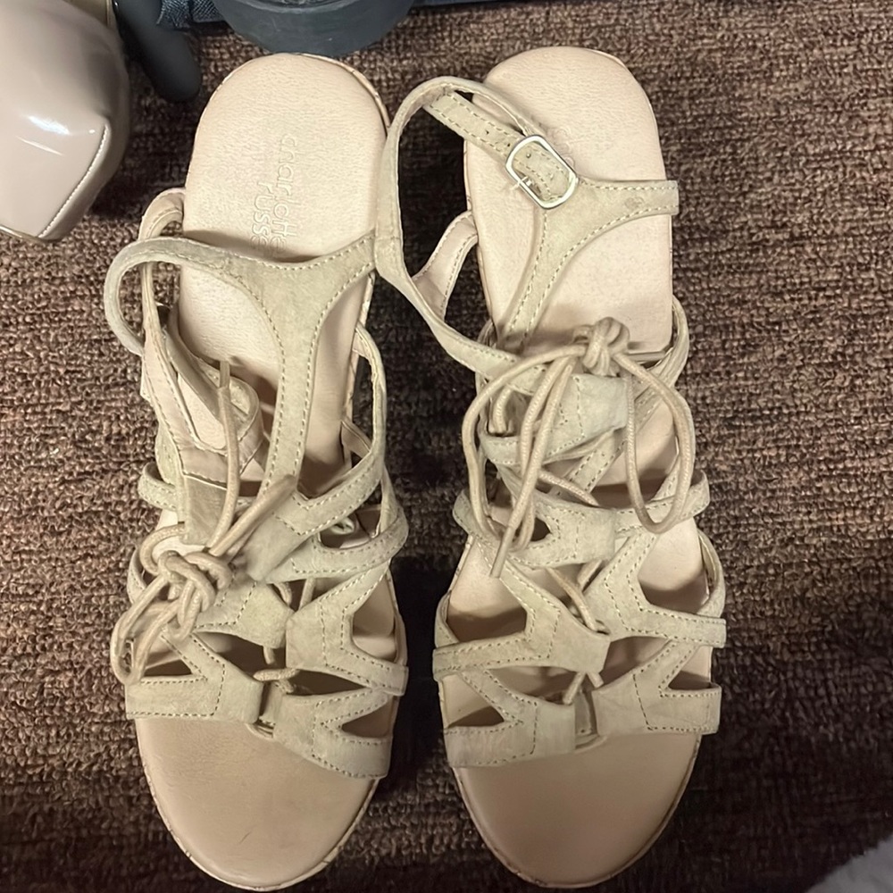 nude tie wedges